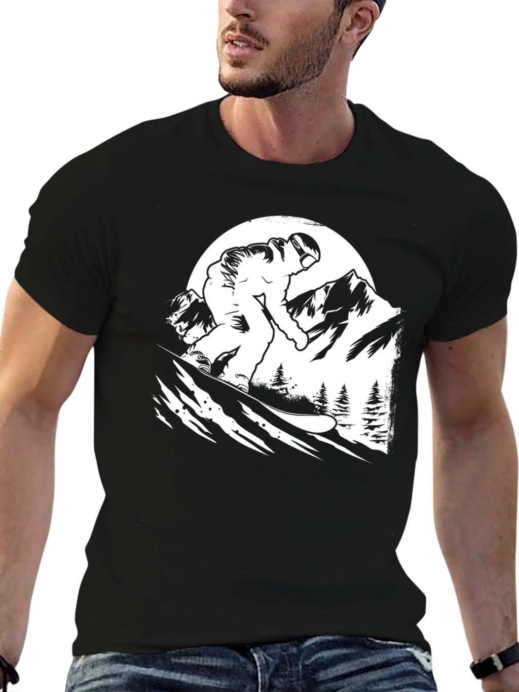 Snowboarder Graphic Tee - Black Cotton T-Shirt