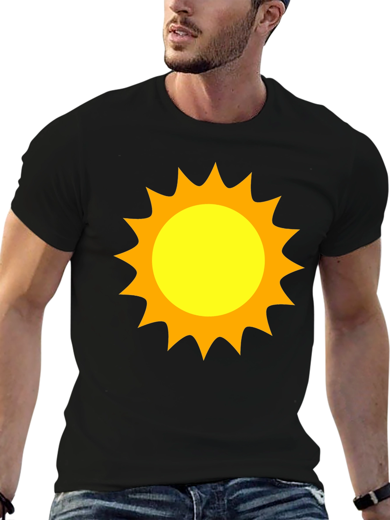 Sunny Graphic Tee - Black Cotton T-Shirt with Sun Design