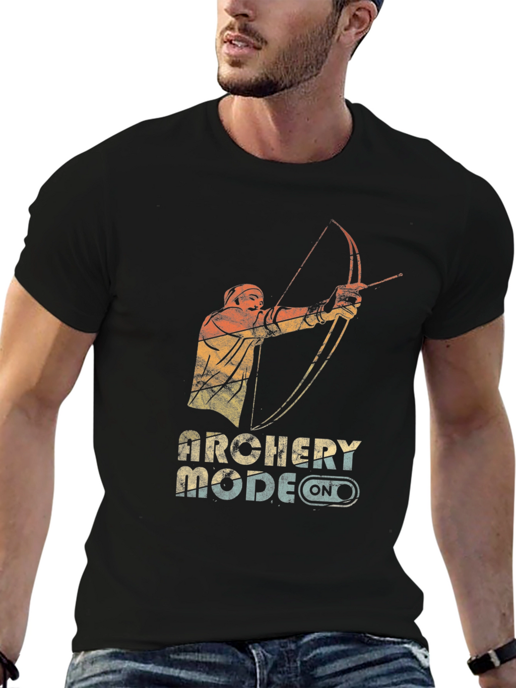 Archery Mode On Graphic Tee - Black Cotton Blend