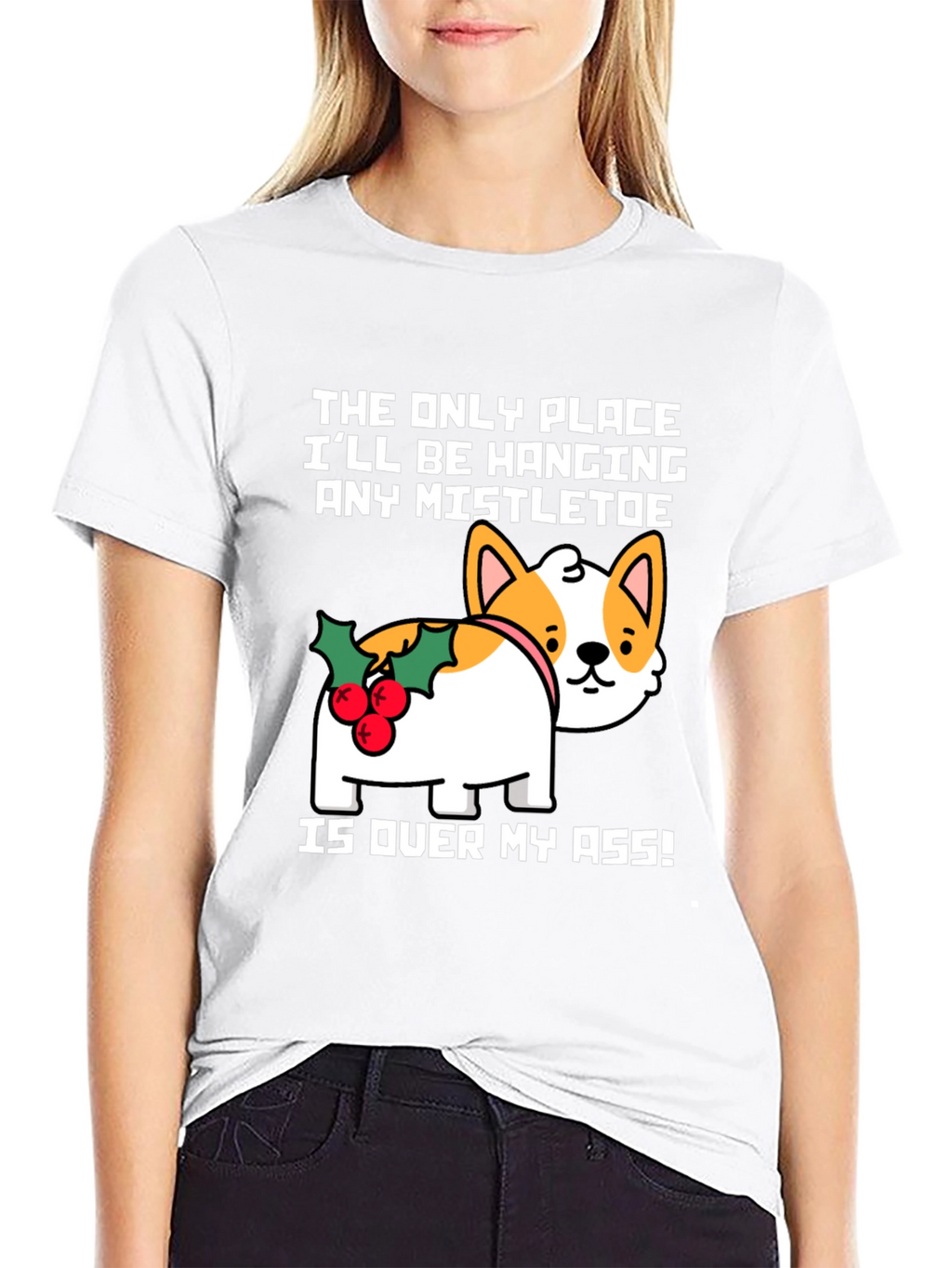 Funny Christmas Dog Mistletoe T-Shirt