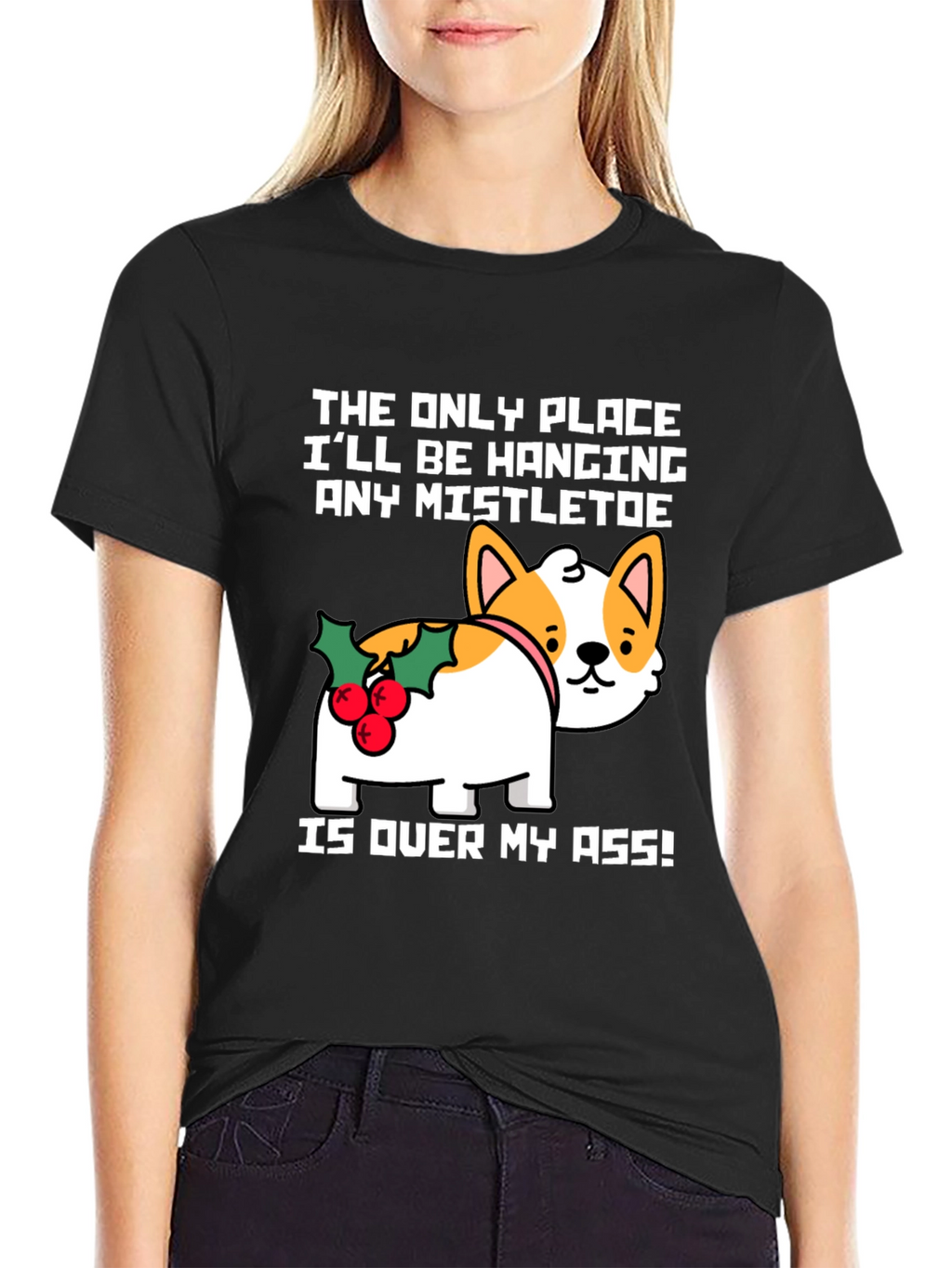 Funny Christmas Dog Mistletoe T-Shirt
