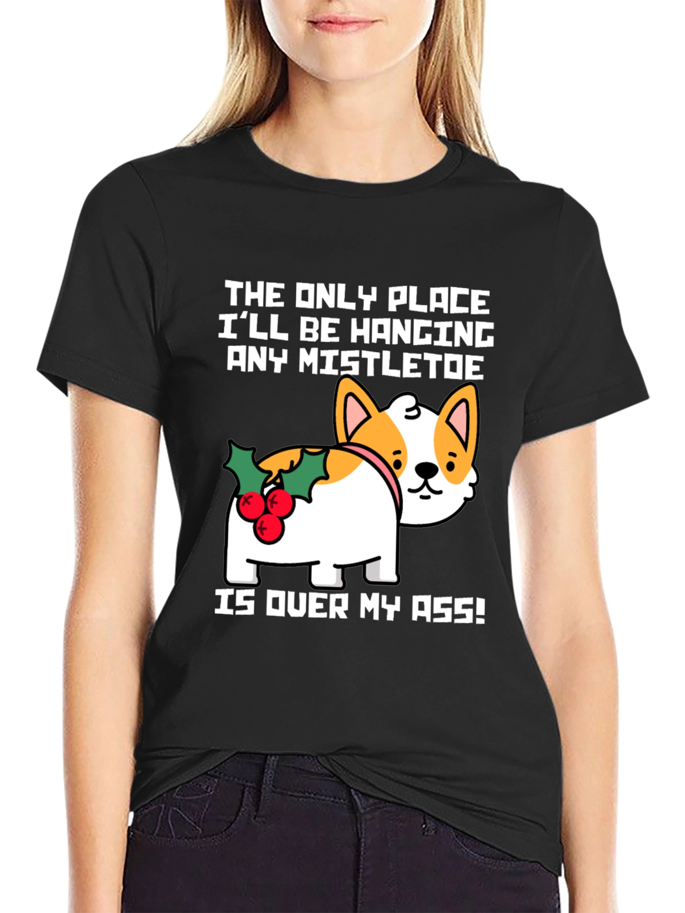 Funny Christmas Dog Mistletoe T-Shirt