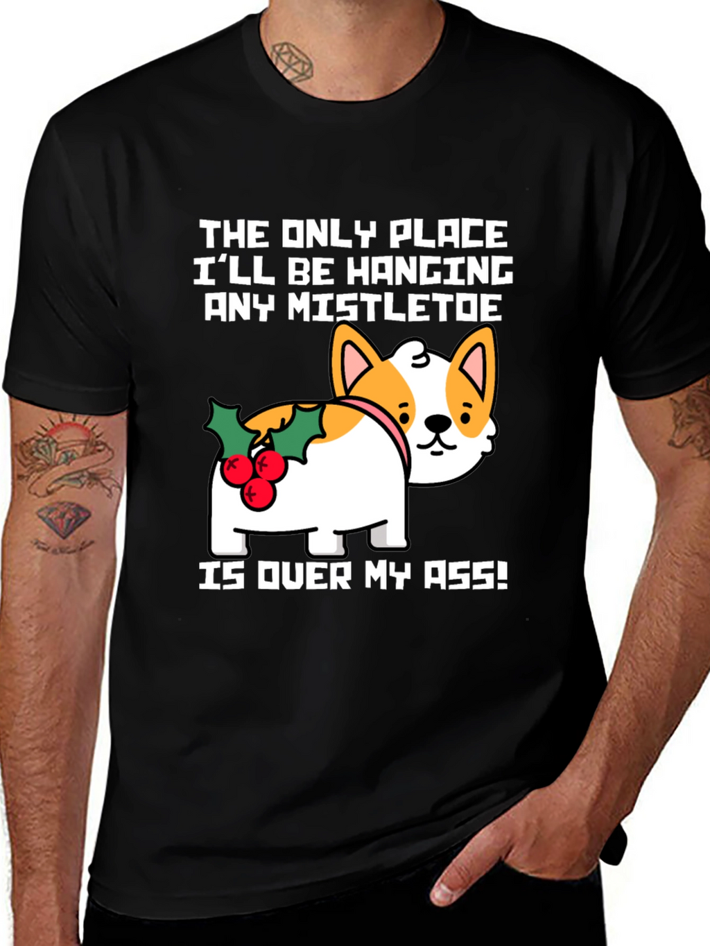 Funny Christmas Dog Mistletoe T-Shirt