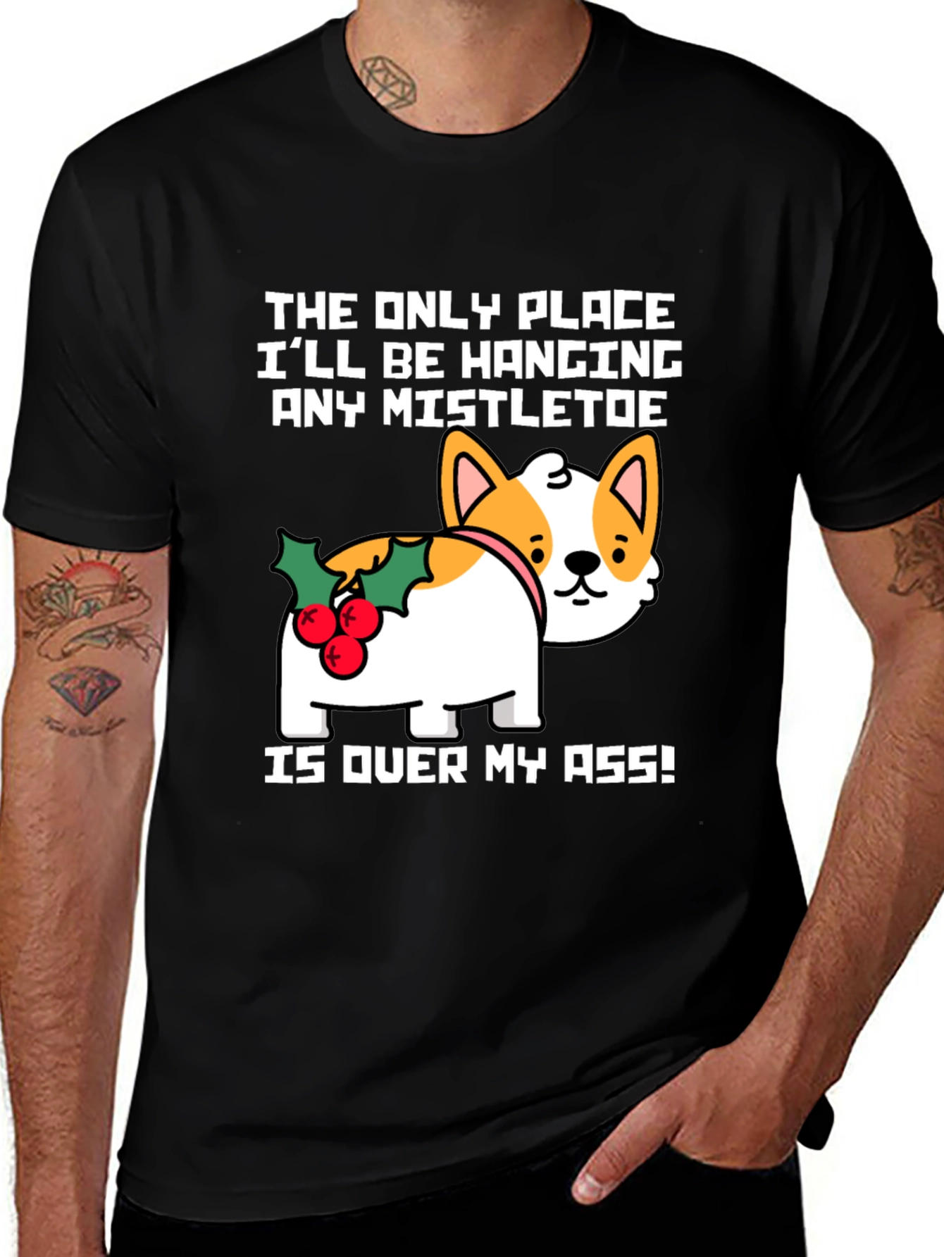Funny Christmas Dog Mistletoe T-Shirt