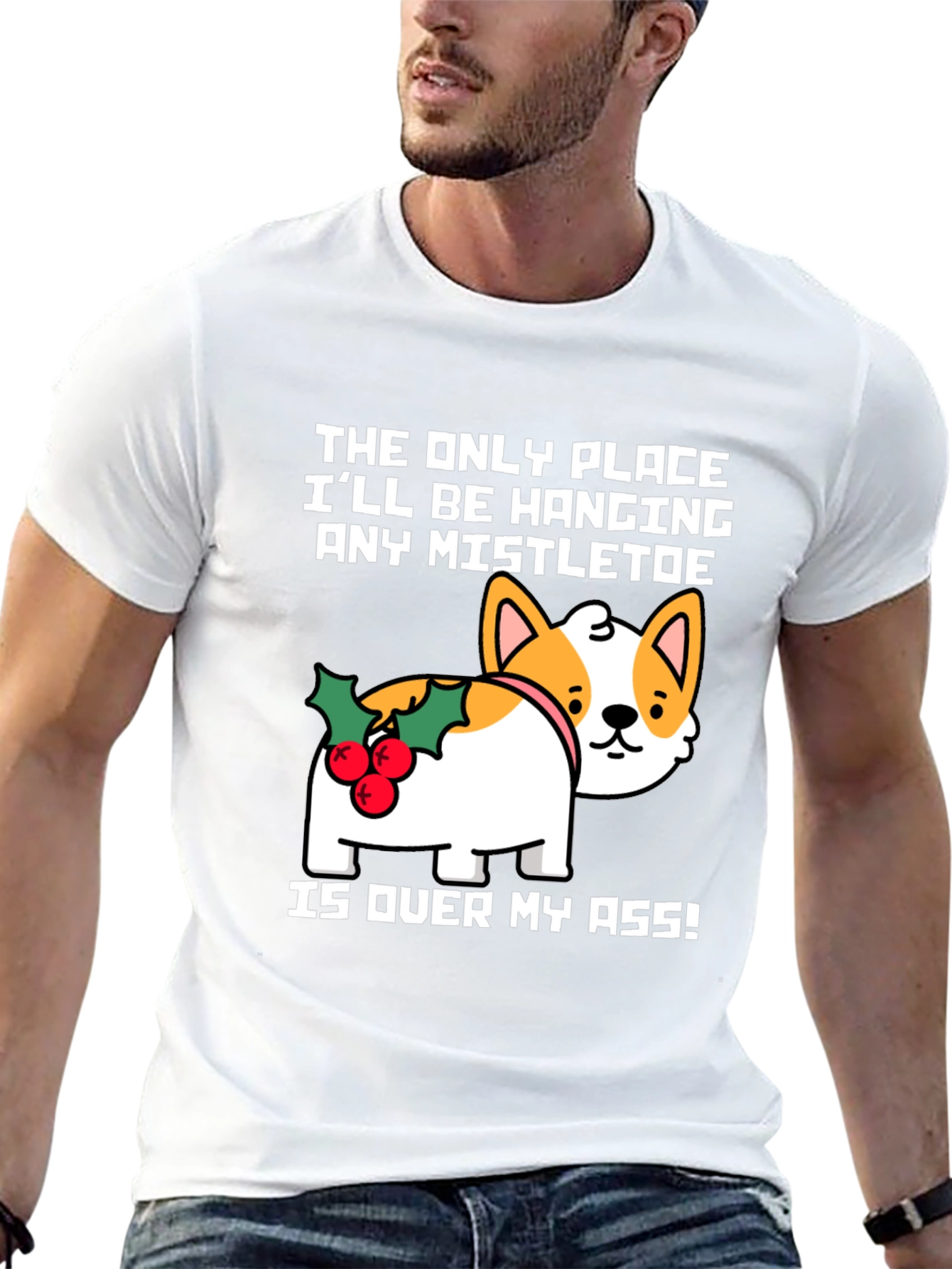 Funny Christmas Dog Mistletoe T-Shirt