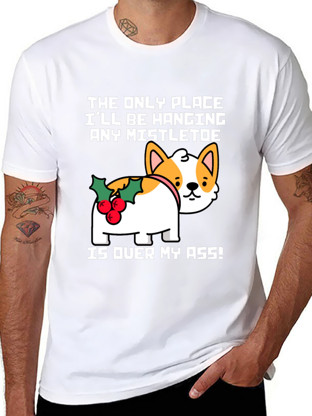 Funny Christmas Dog Mistletoe T-Shirt