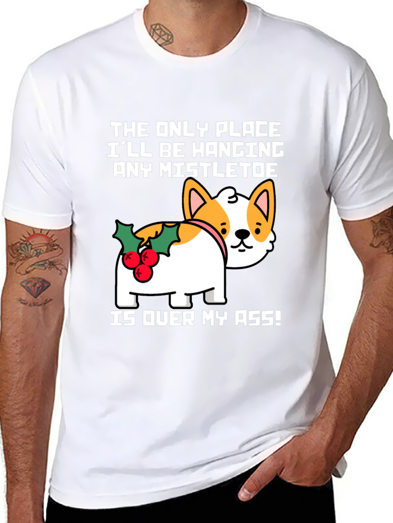 Funny Christmas Dog Mistletoe T-Shirt