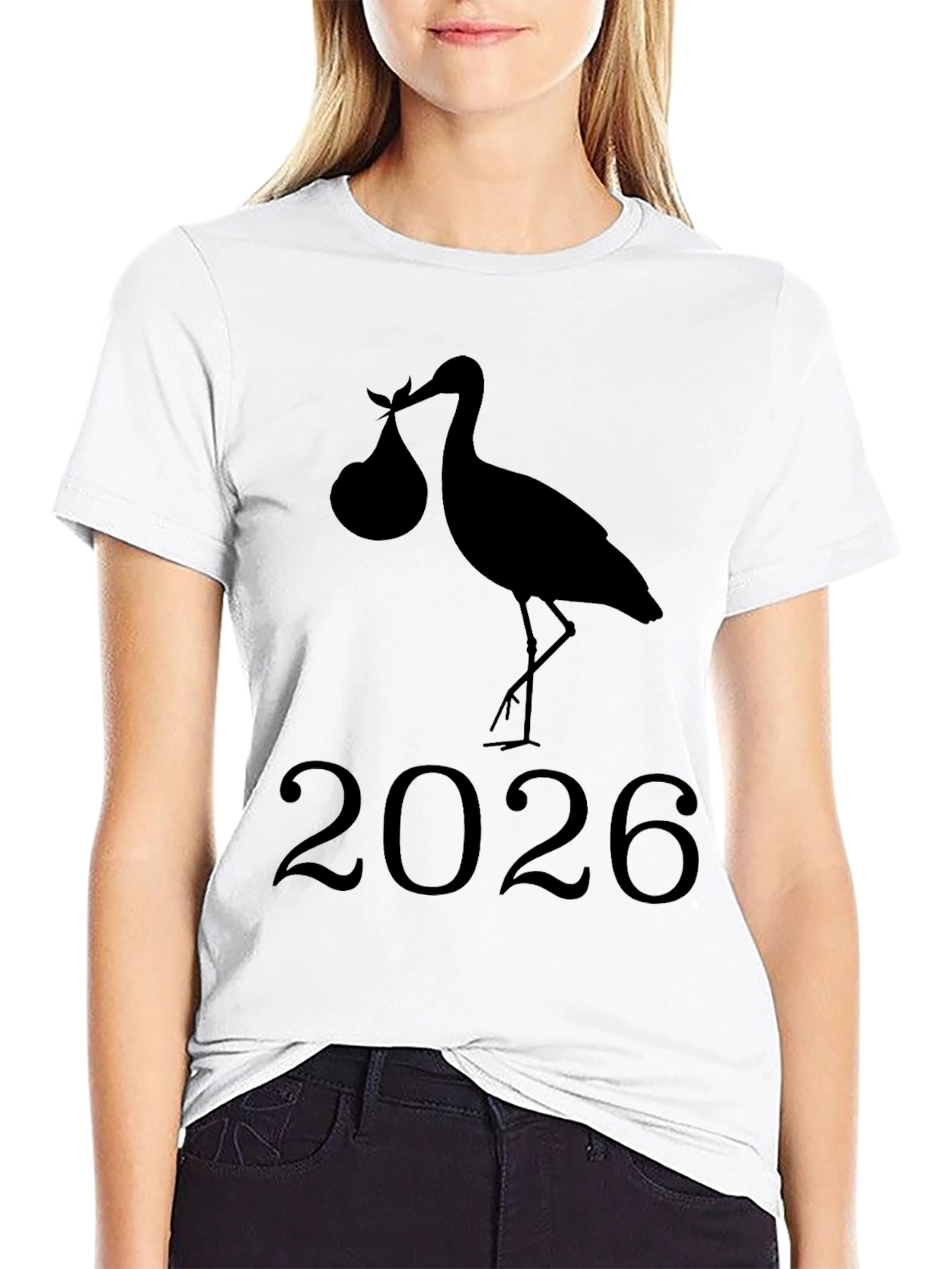 Stork Baby Announcement 2026 Black T-Shirt
