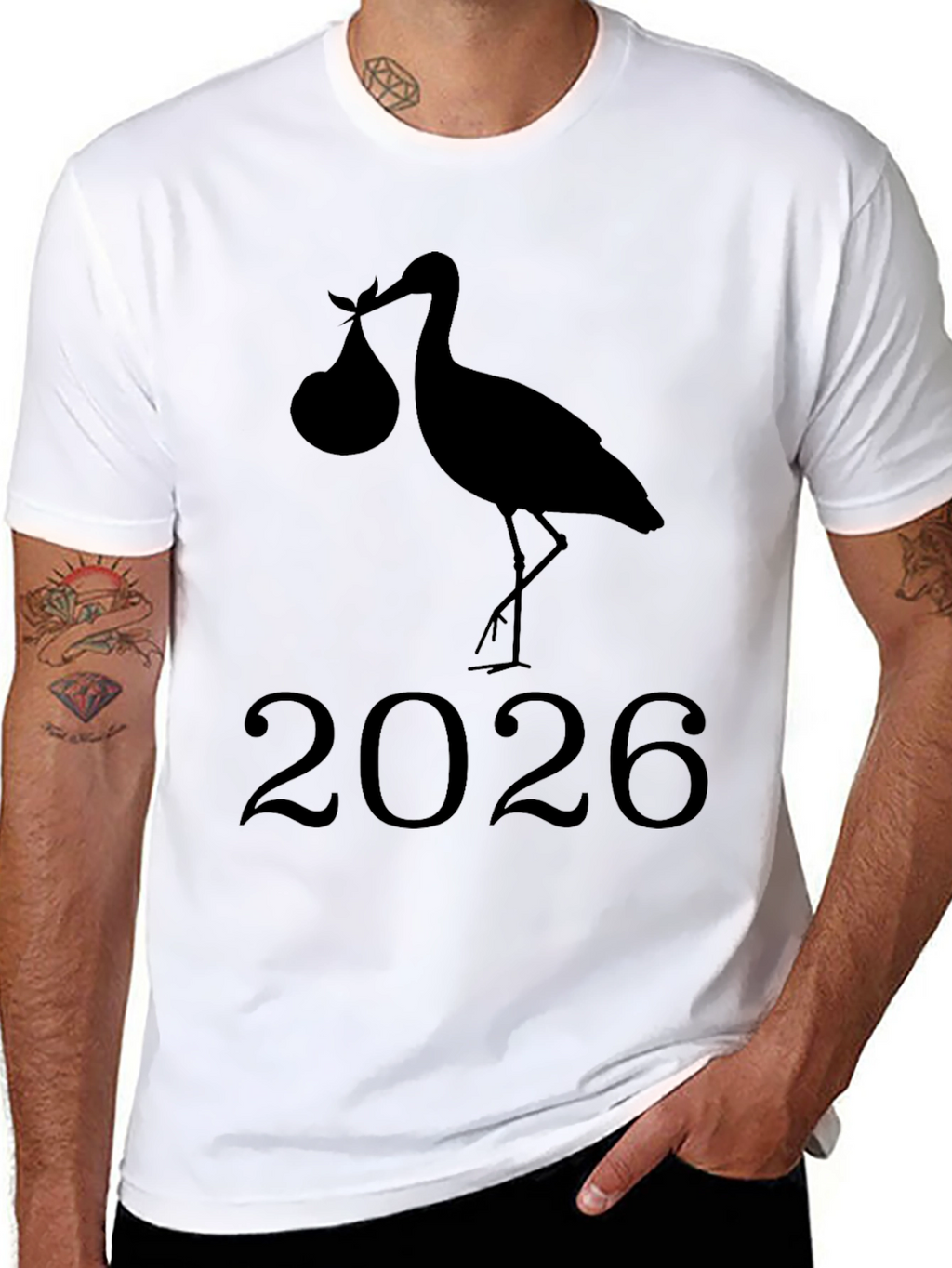 Stork Baby Announcement 2026 Black T-Shirt