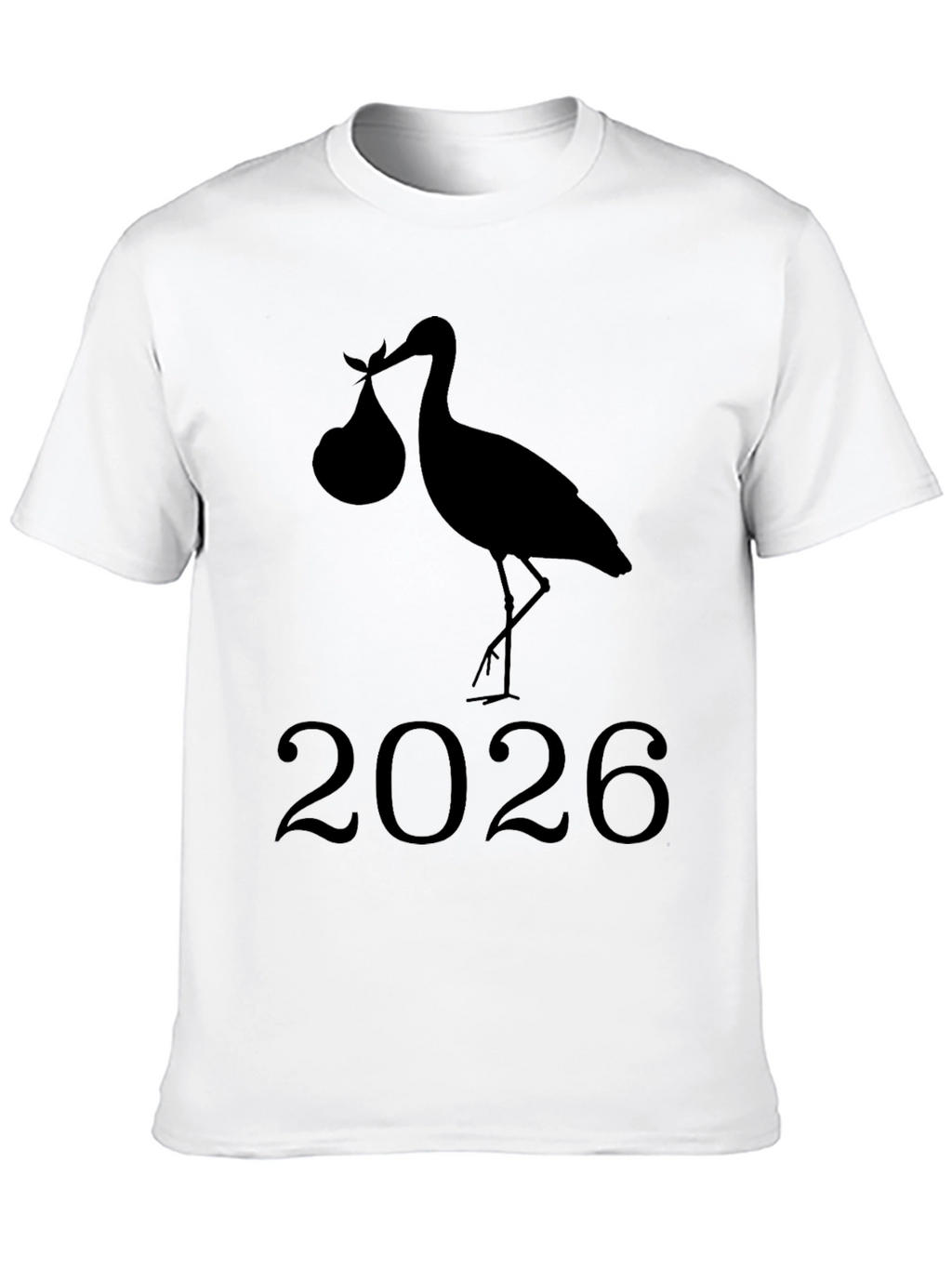 Stork Baby Announcement 2026 Black T-Shirt