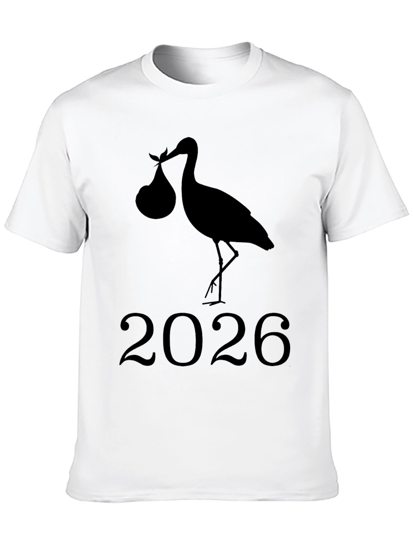 Stork Baby Announcement 2026 Black T-Shirt