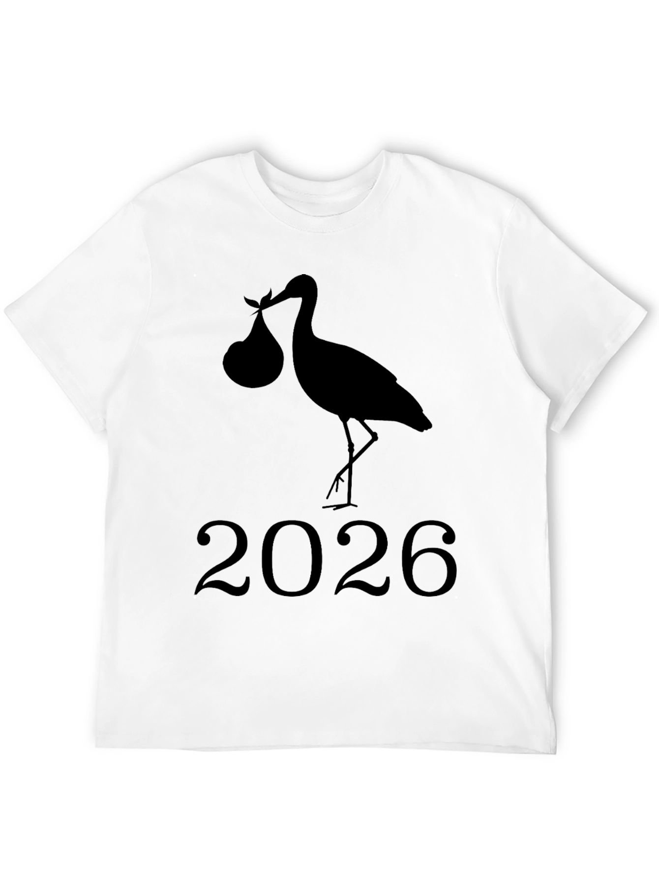 Stork Baby Announcement 2026 Black T-Shirt