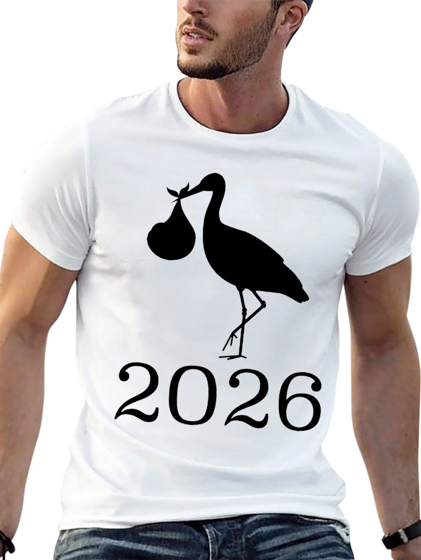 Stork Baby Announcement 2026 Black T-Shirt