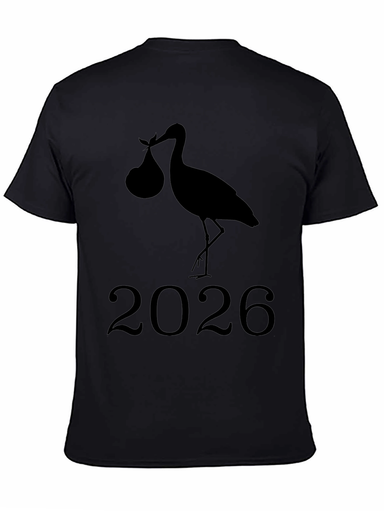 Stork Baby Announcement 2026 Black T-Shirt