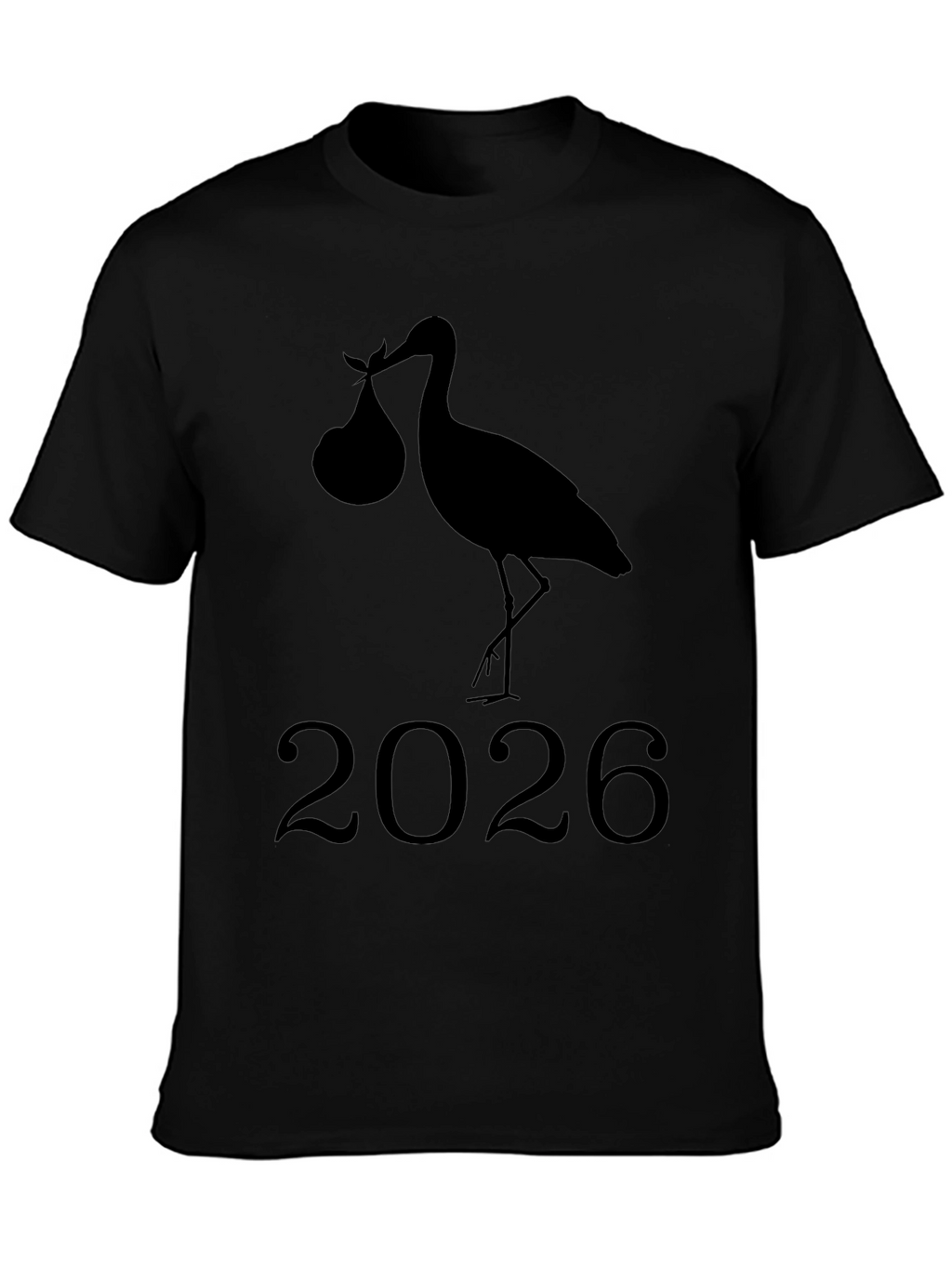 Stork Baby Announcement 2026 Black T-Shirt