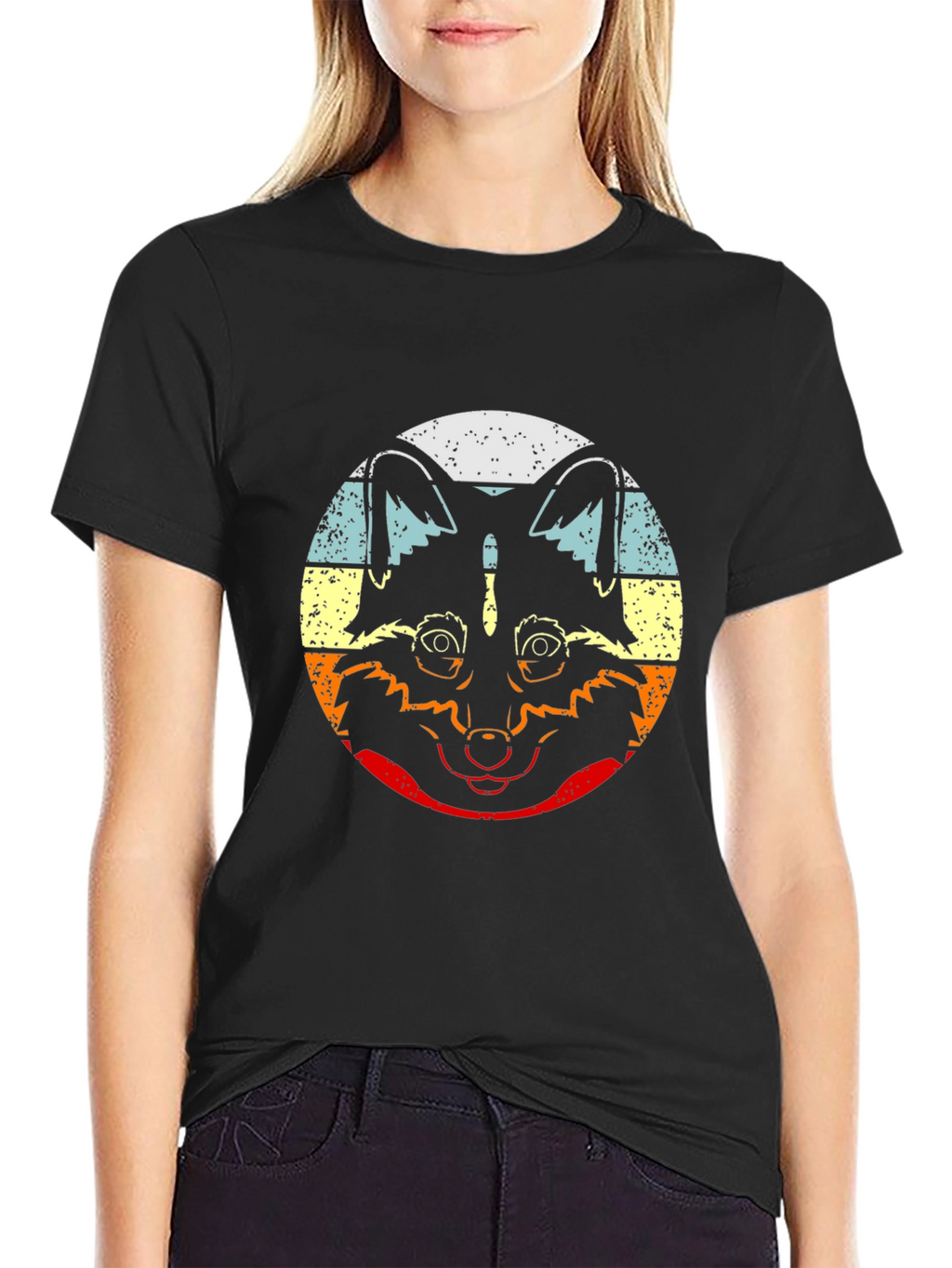 Retro Raccoon Graphic T-Shirt - Crew Neck Black