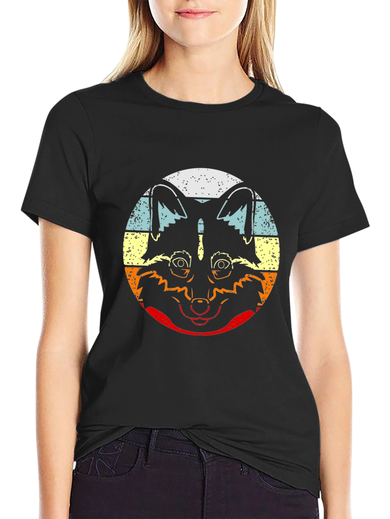 Retro Raccoon Graphic T-Shirt - Crew Neck Black