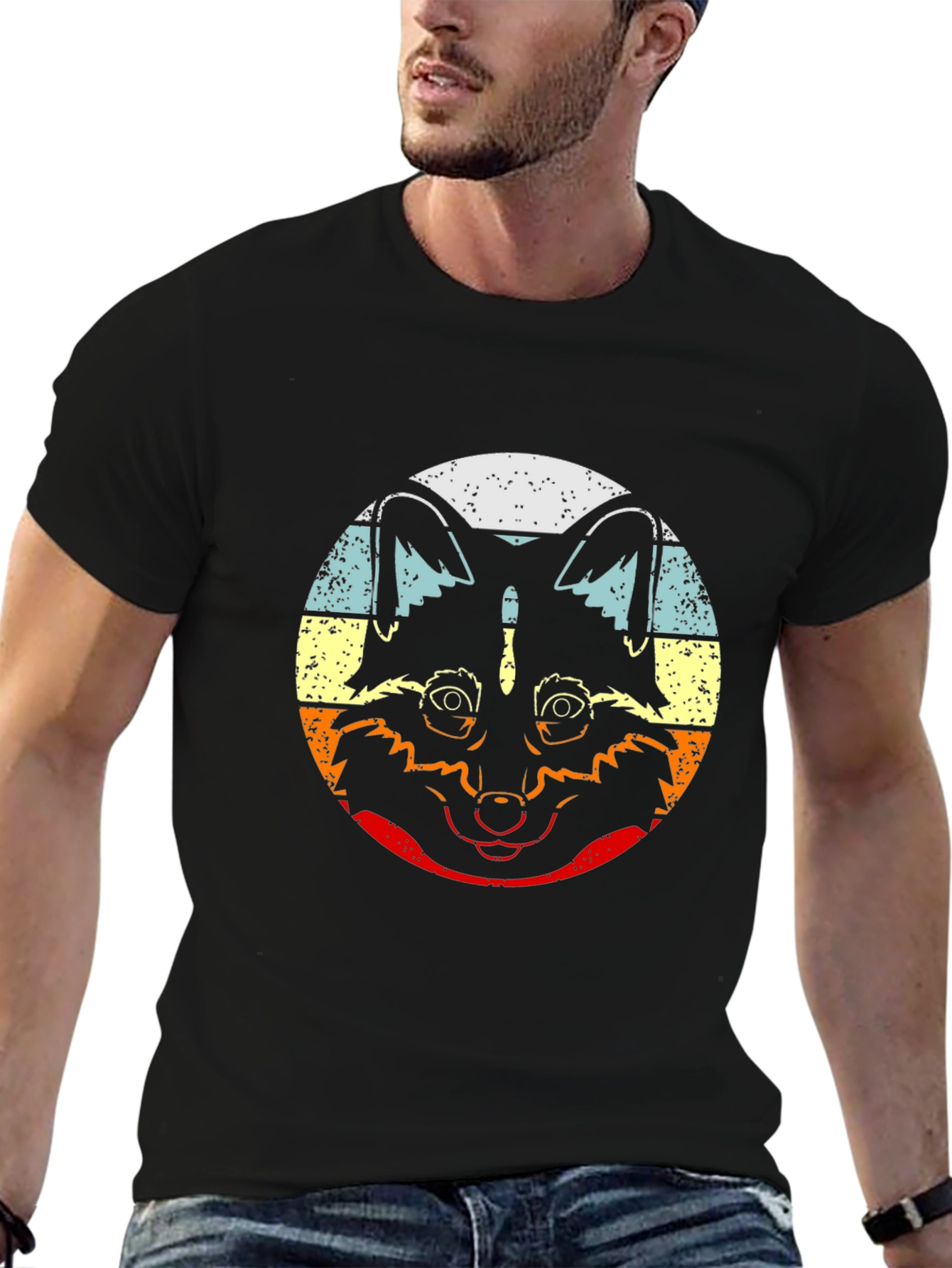 Retro Raccoon Graphic T-Shirt - Crew Neck Black
