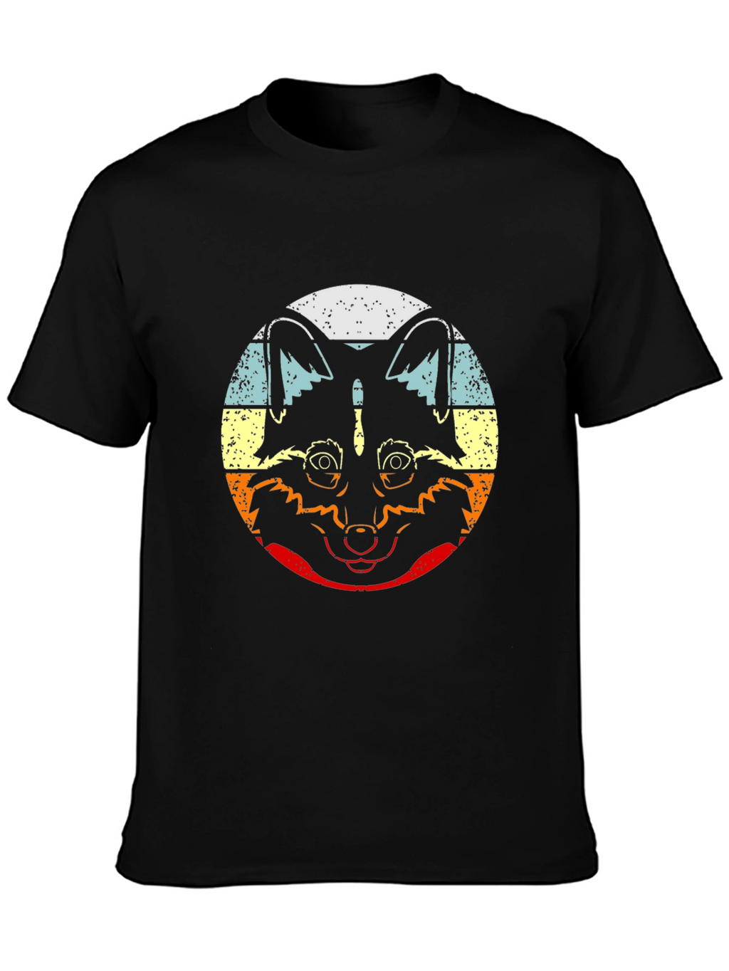 Retro Raccoon Graphic T-Shirt - Crew Neck Black