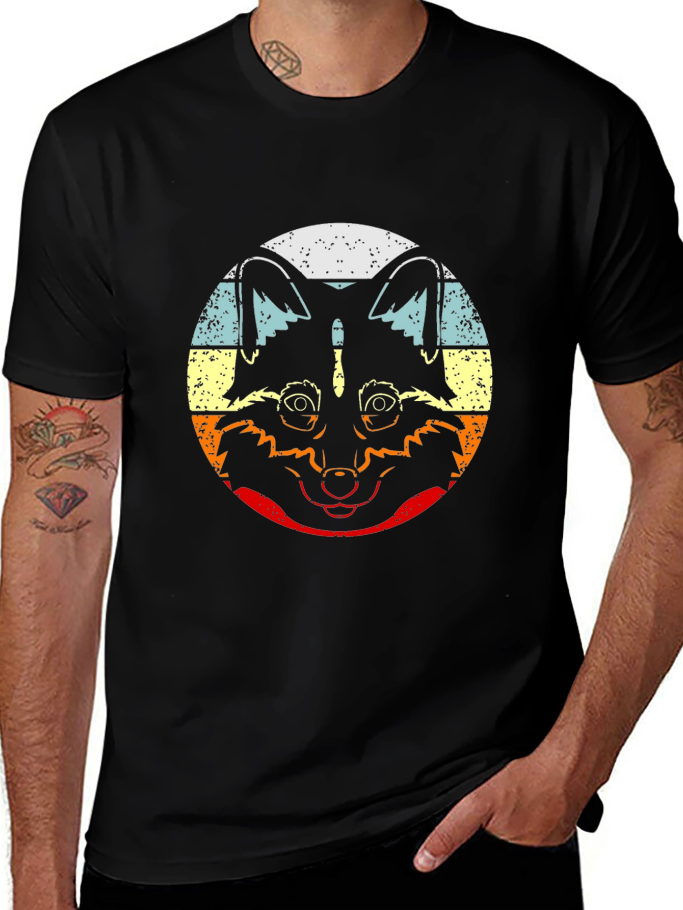 Retro Raccoon Graphic T-Shirt - Crew Neck Black