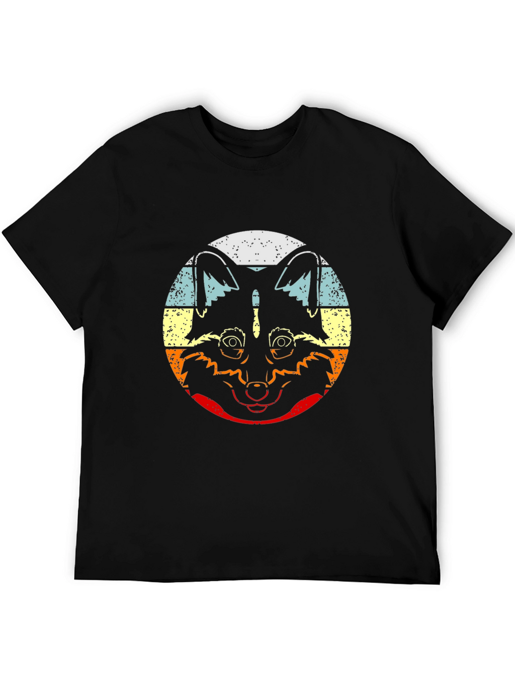 Retro Raccoon Graphic T-Shirt - Crew Neck Black