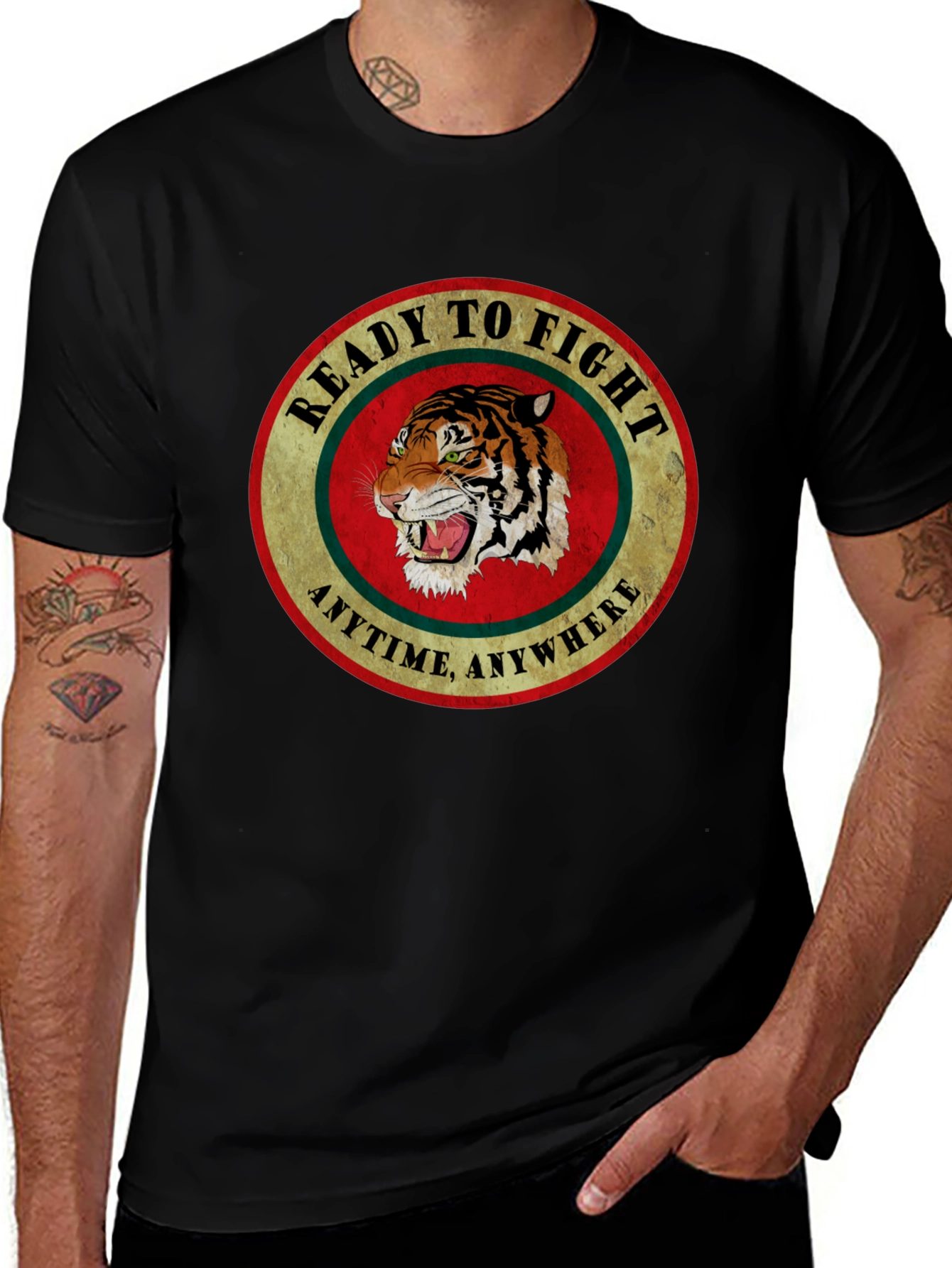Ready To Fight Tiger Graphic Tee - Black Cotton T-Shirt