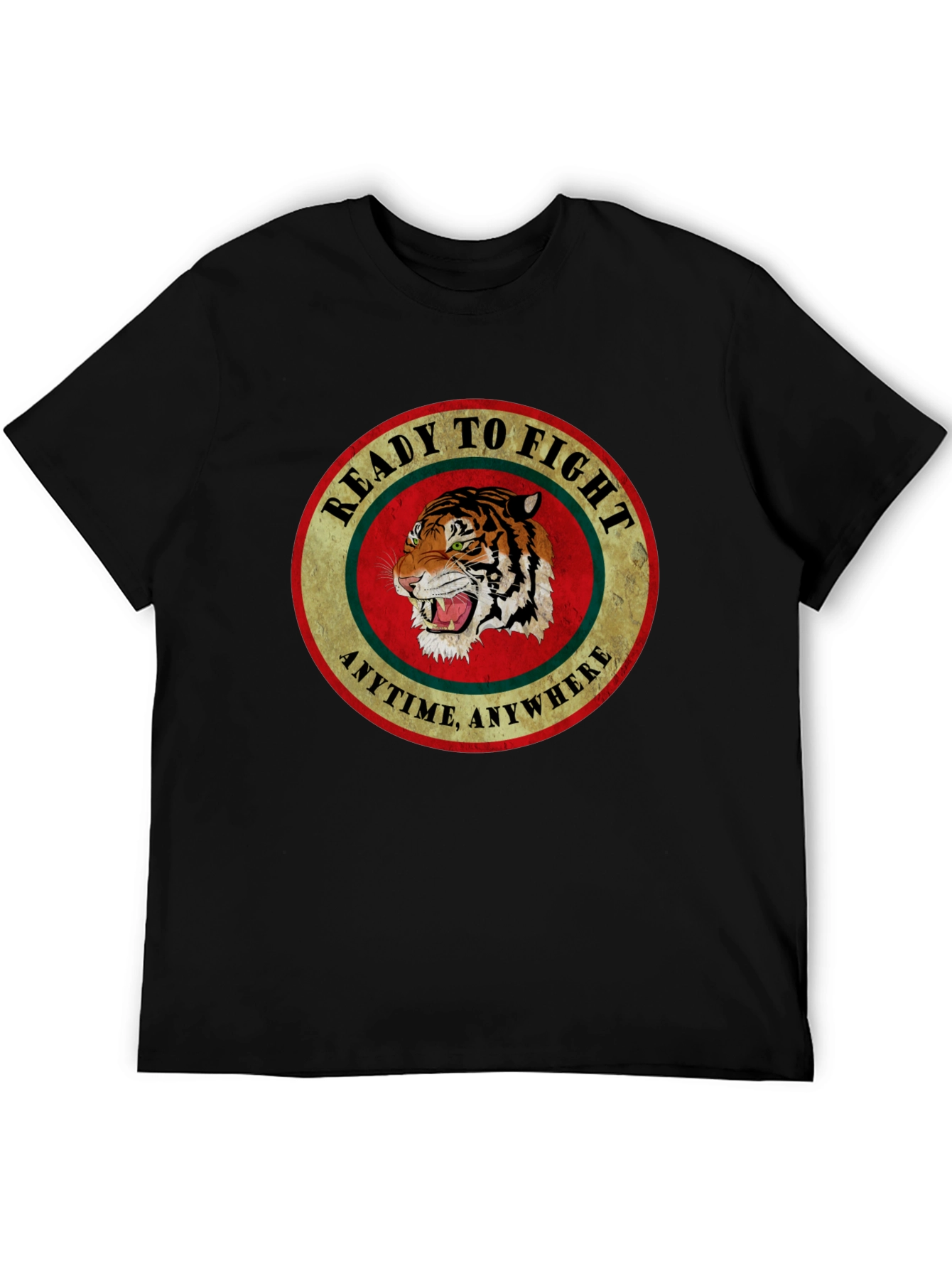 Ready To Fight Tiger Graphic Tee - Black Cotton T-Shirt