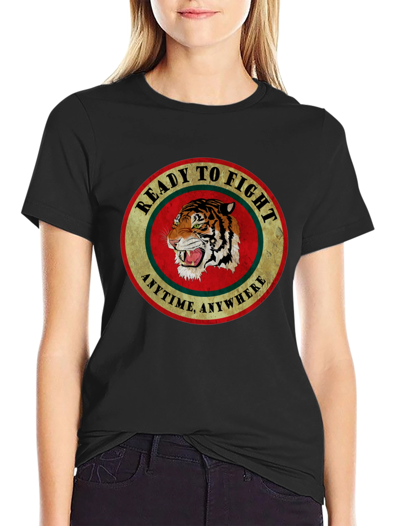 Ready To Fight Tiger Graphic Tee - Black Cotton T-Shirt
