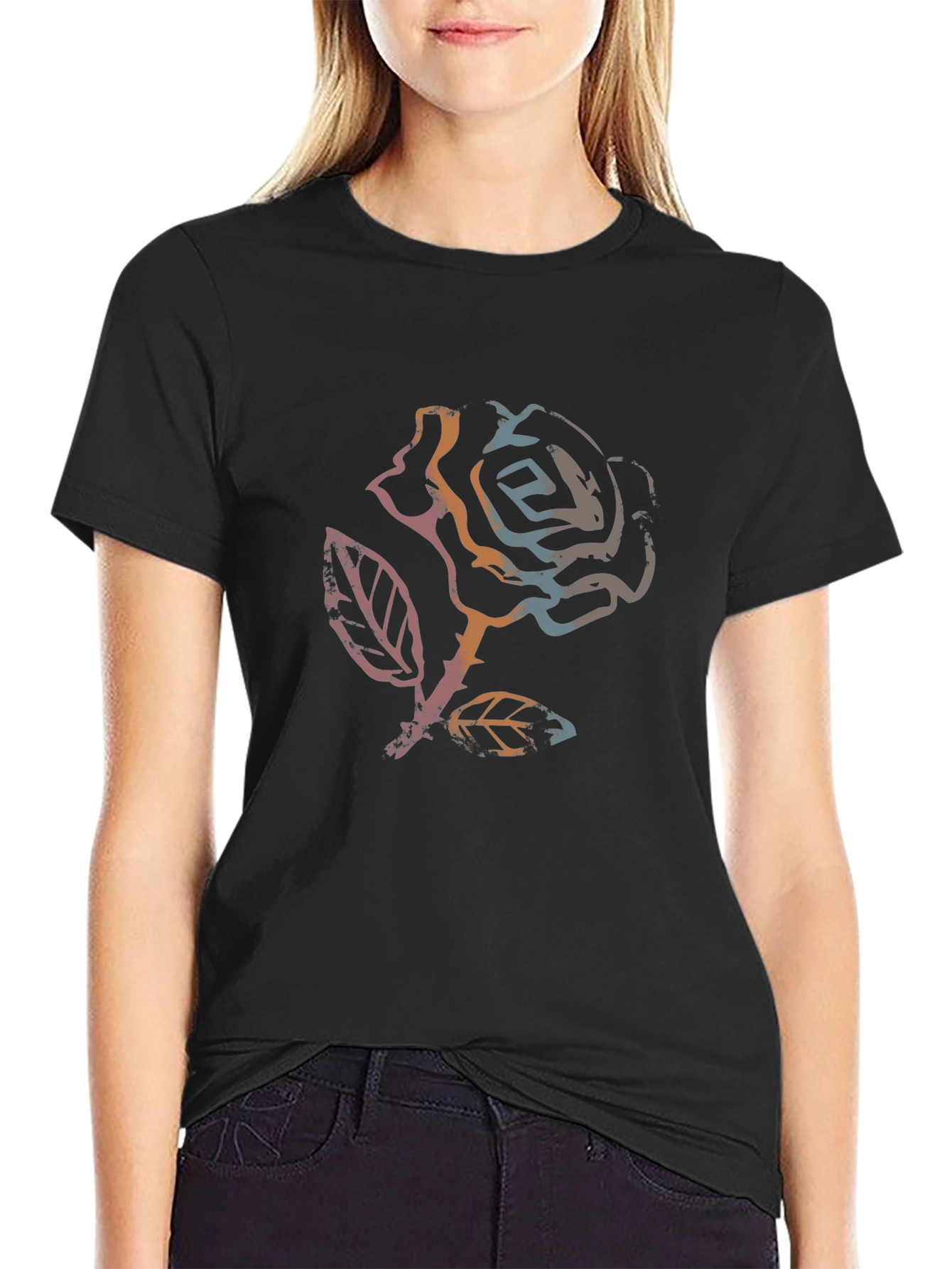 Rose Graphic Black T-Shirt - Stylish Casual Wear