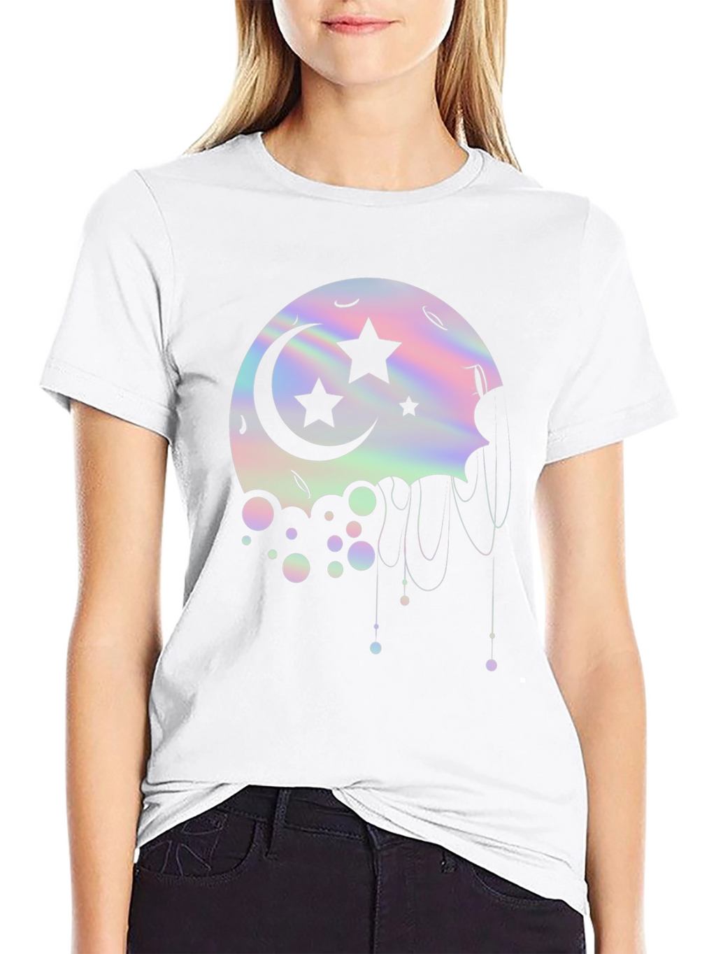 Dreamy Moon Stars Graphic Tee - Black Cotton T-Shirt