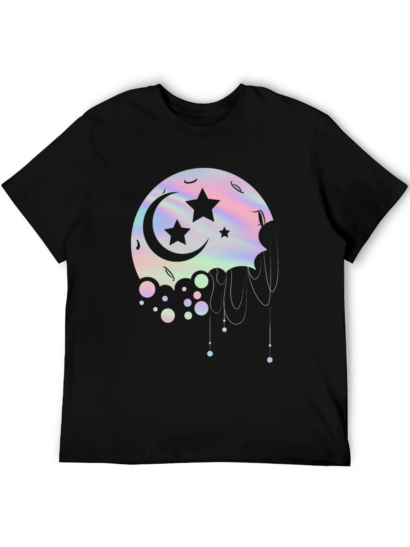 Dreamy Moon Stars Graphic Tee - Black Cotton T-Shirt
