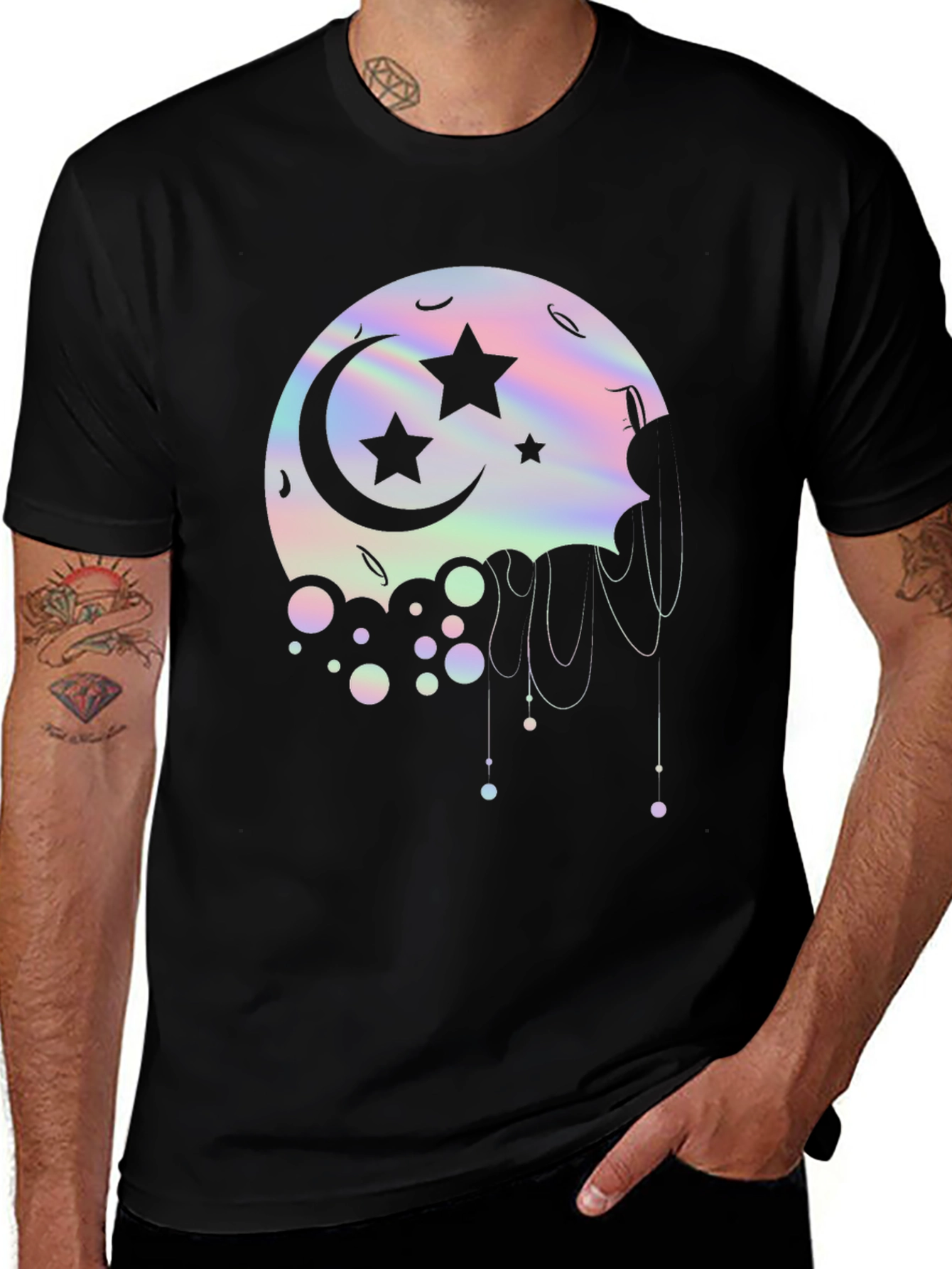 Dreamy Moon Stars Graphic Tee - Black Cotton T-Shirt