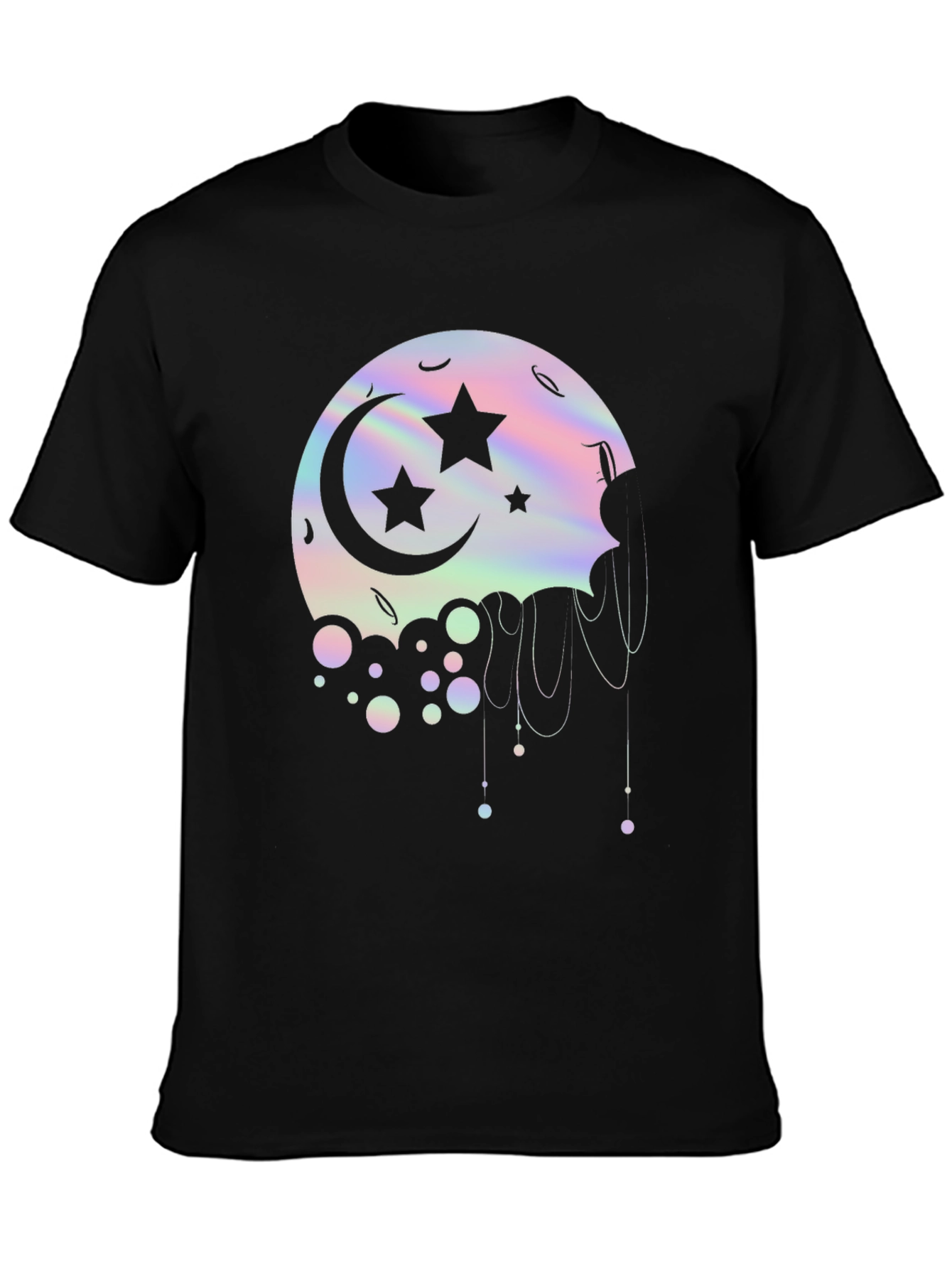Dreamy Moon Stars Graphic Tee - Black Cotton T-Shirt