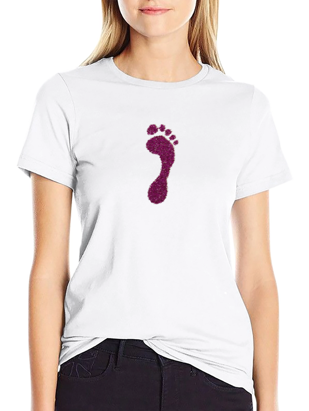 Glitter Footprint Graphic Tee - Black