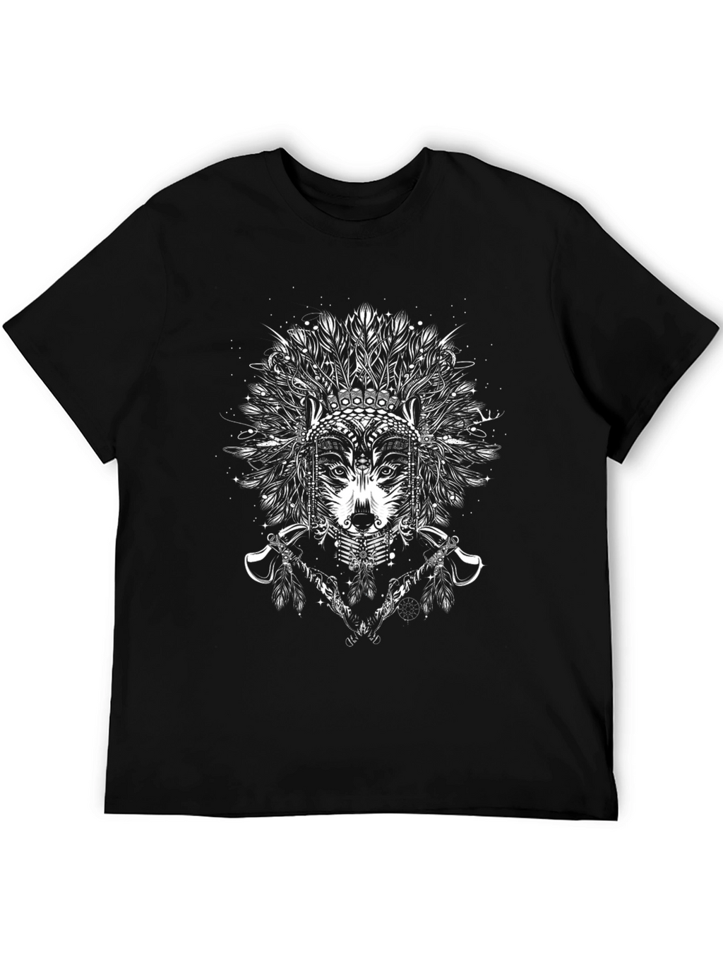 Wolf Headdress Graphic Tee - Black Cotton T-Shirt
