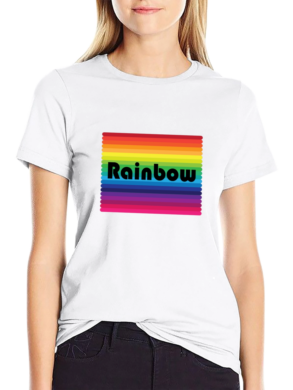 Rainbow Stripe Graphic Tee - Black Cotton Blend