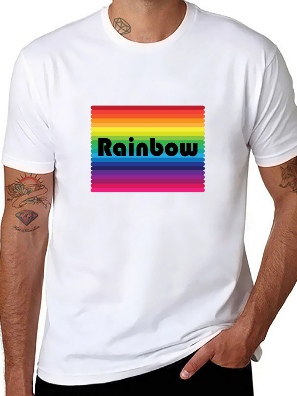 Rainbow Stripe Graphic Tee - Black Cotton Blend