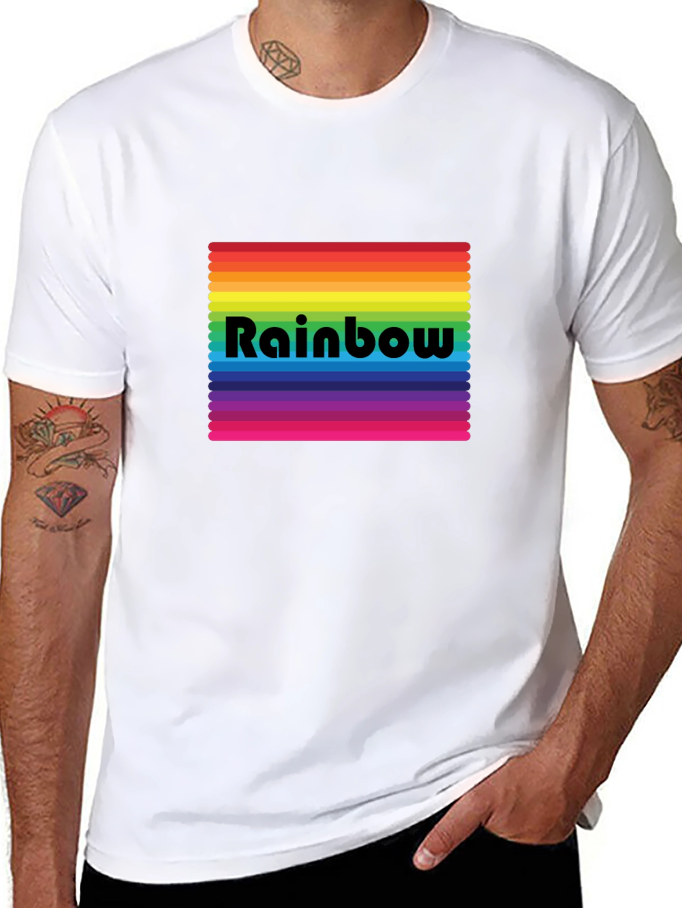 Rainbow Stripe Graphic Tee - Black Cotton Blend