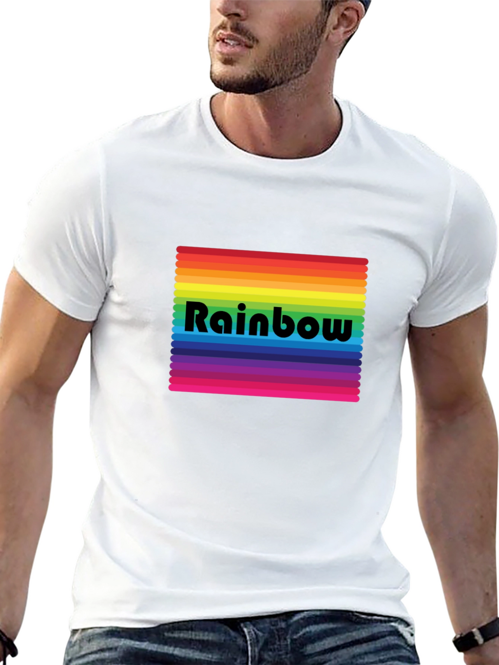 Rainbow Stripe Graphic Tee - Black Cotton Blend