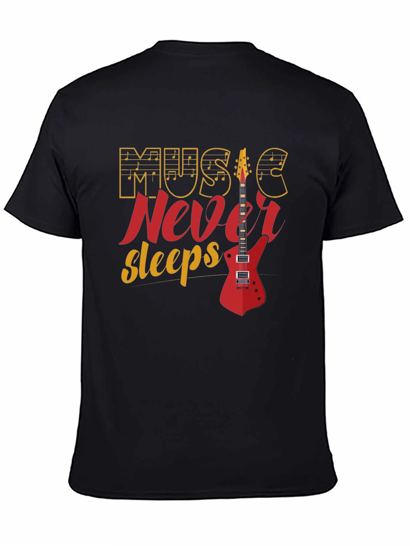Music Never Sleeps Graphic Tee - Black Cotton T-Shirt