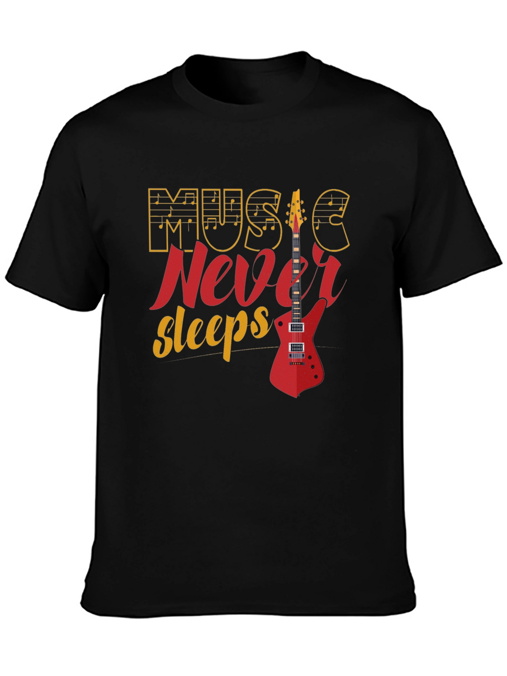 Music Never Sleeps Graphic Tee - Black Cotton T-Shirt