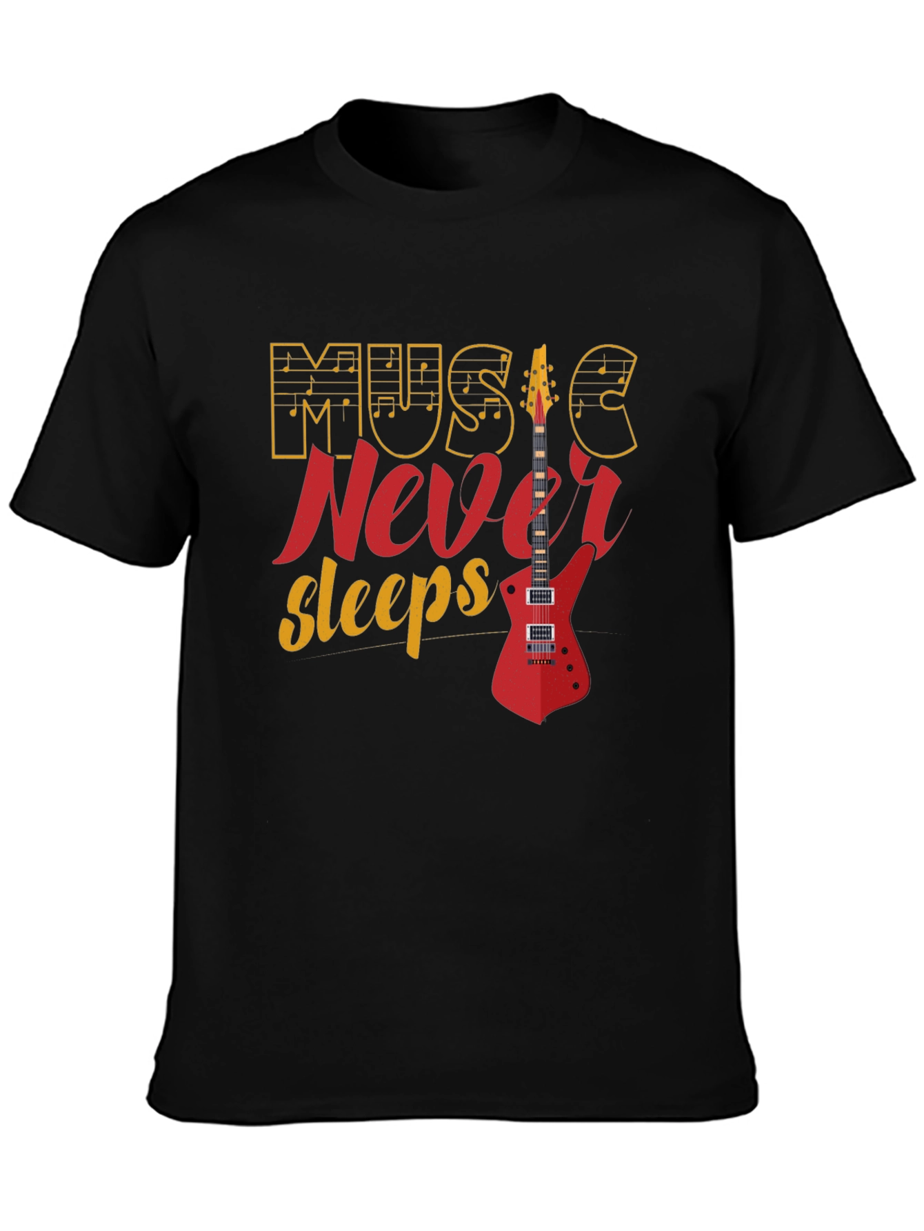 Music Never Sleeps Graphic Tee - Black Cotton T-Shirt