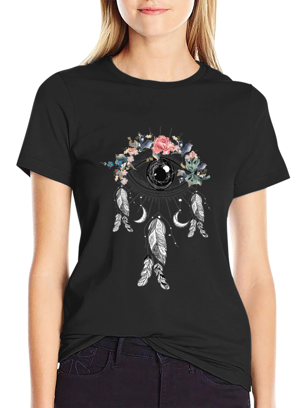 Floral Dreamcatcher Graphic Tee - Black