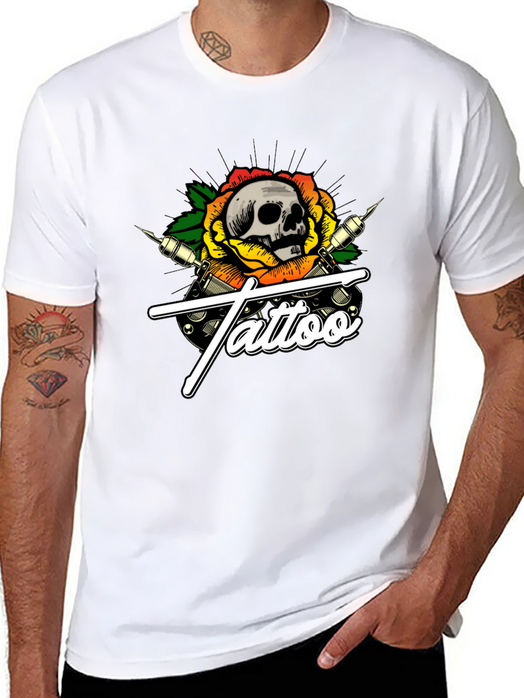 Skull Tattoo Graphic T-Shirt - Black