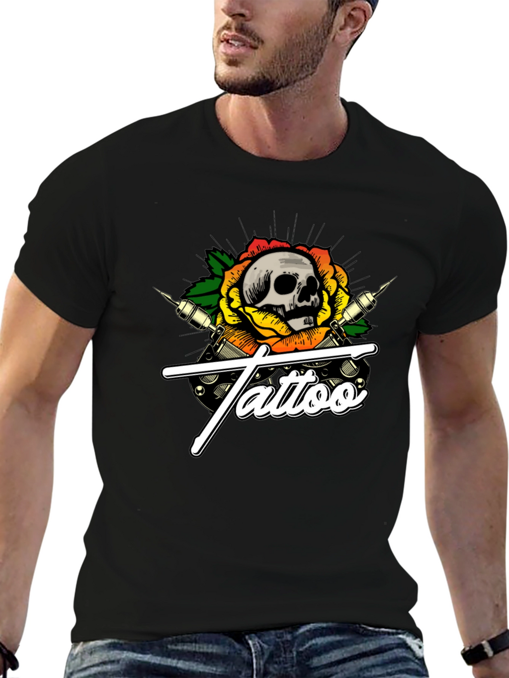 Skull Tattoo Graphic T-Shirt - Black