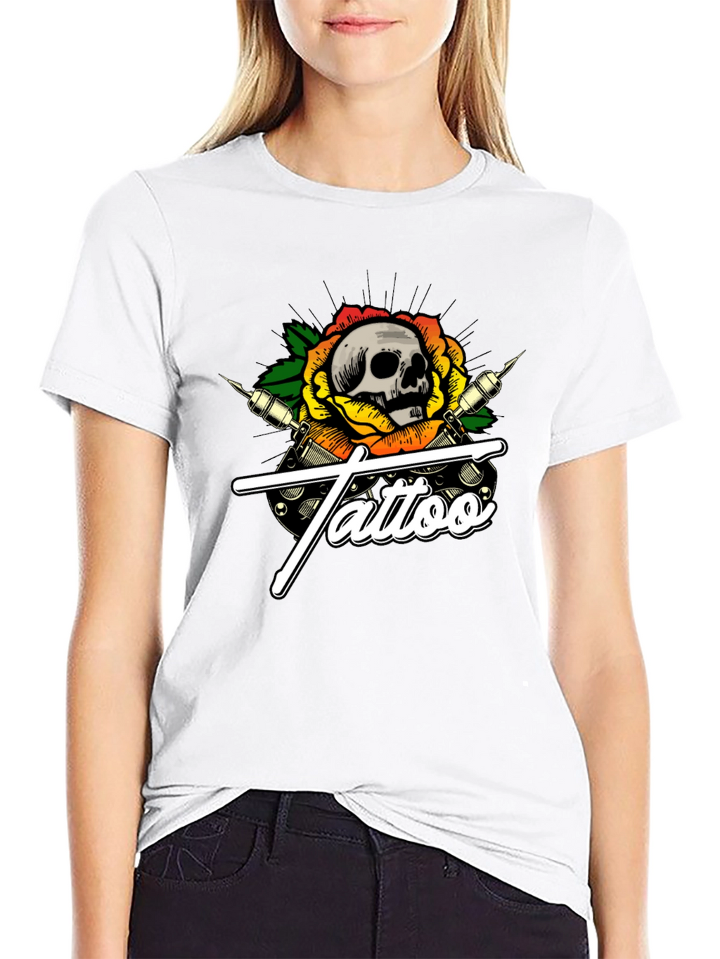 Skull Tattoo Graphic T-Shirt - Black
