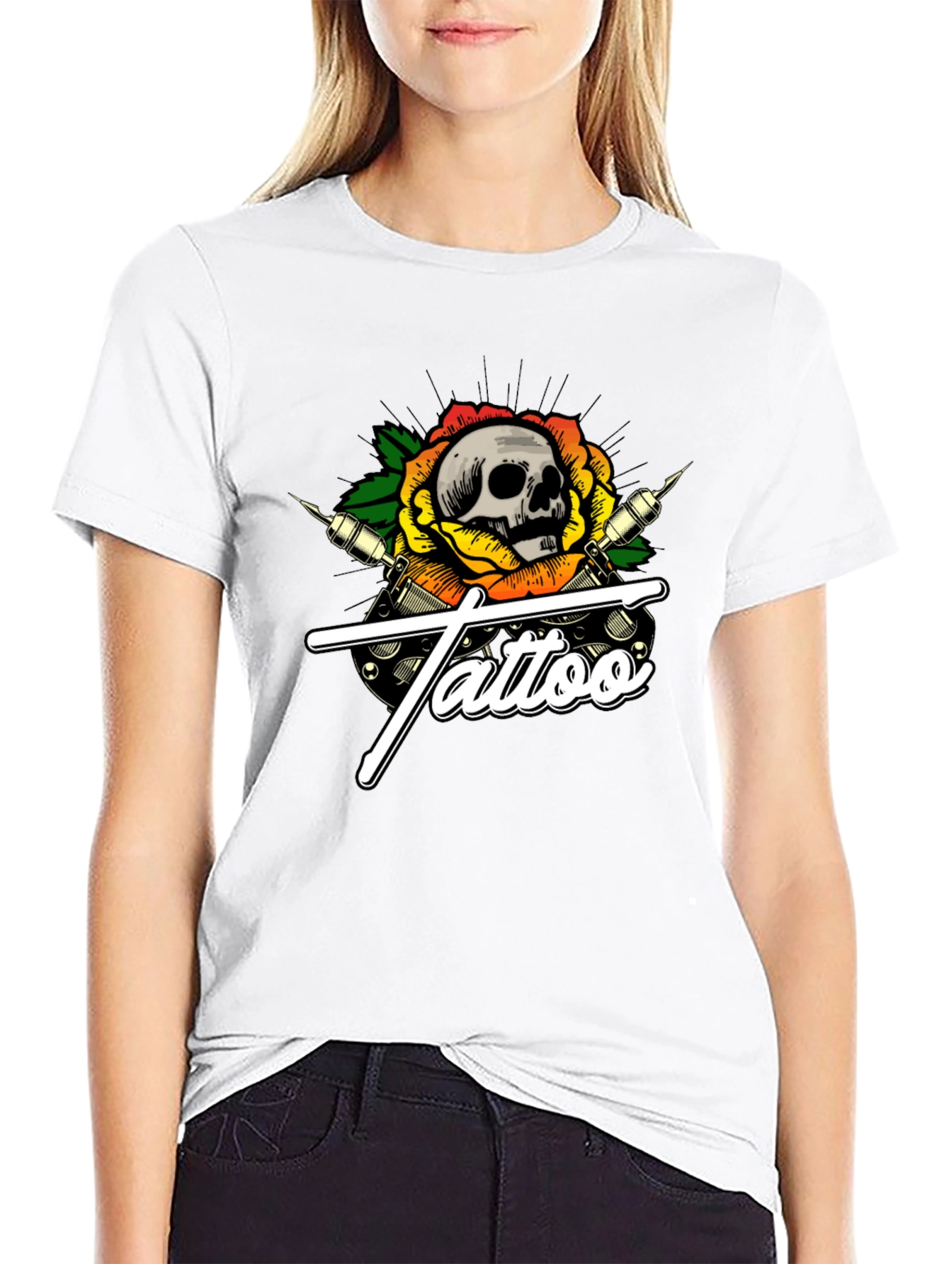Skull Tattoo Graphic T-Shirt - Black