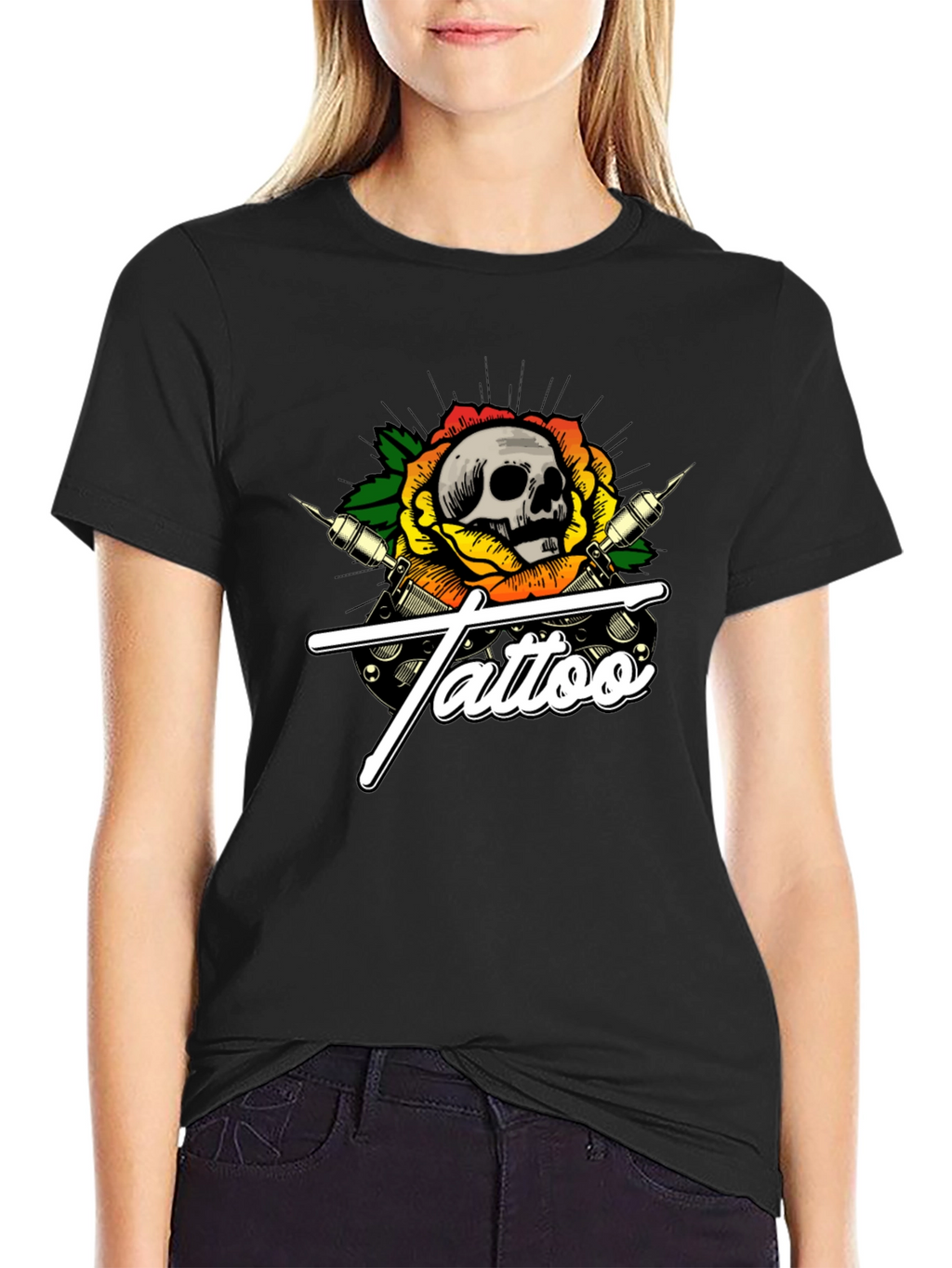 Skull Tattoo Graphic T-Shirt - Black