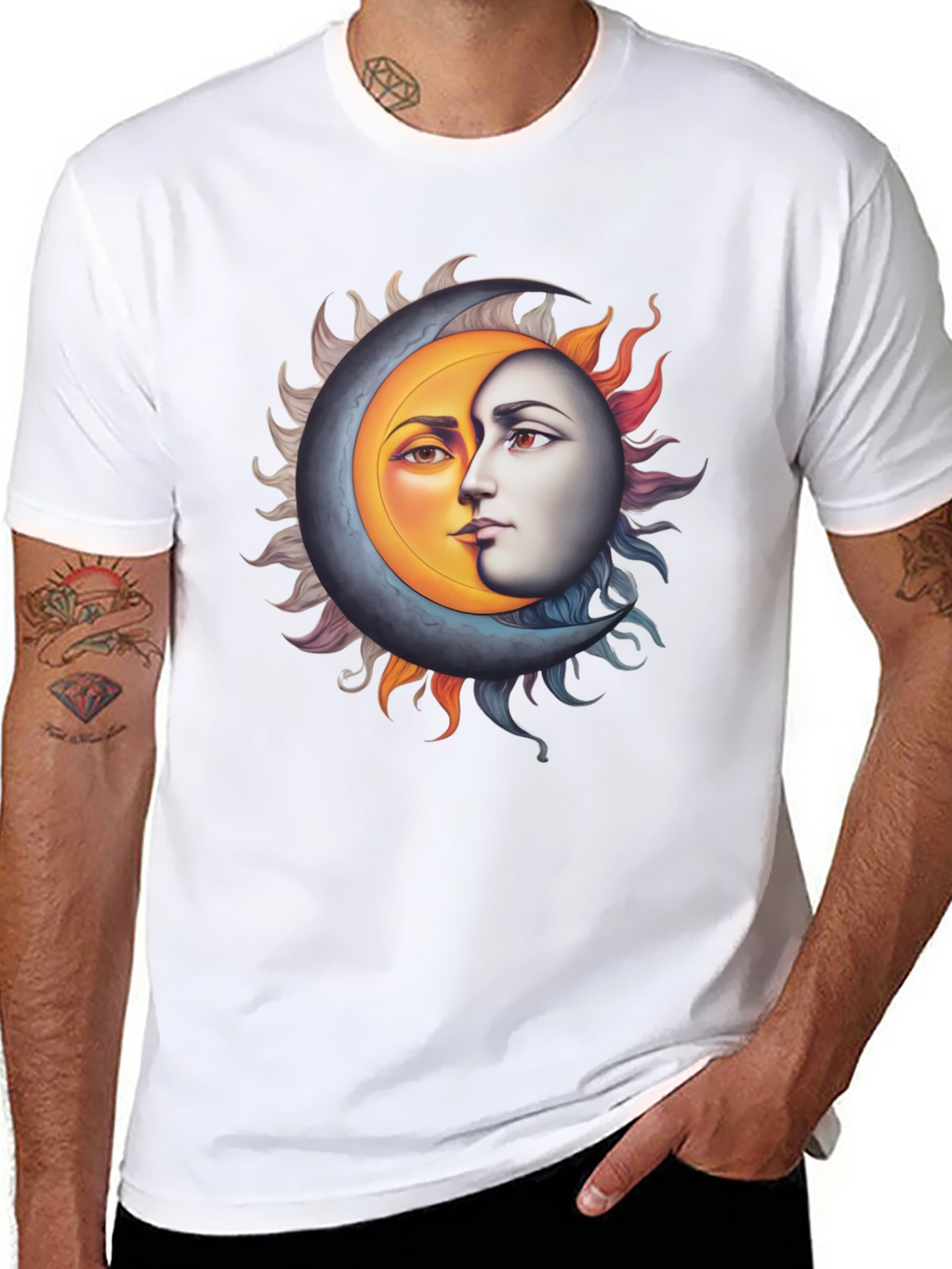 Sun and Moon Face Graphic Black Tee