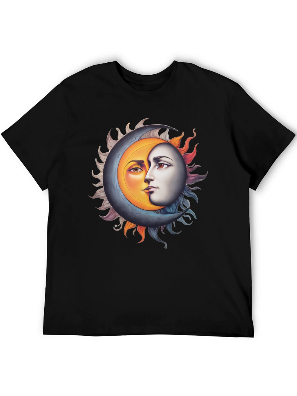 Sun and Moon Face Graphic Black Tee